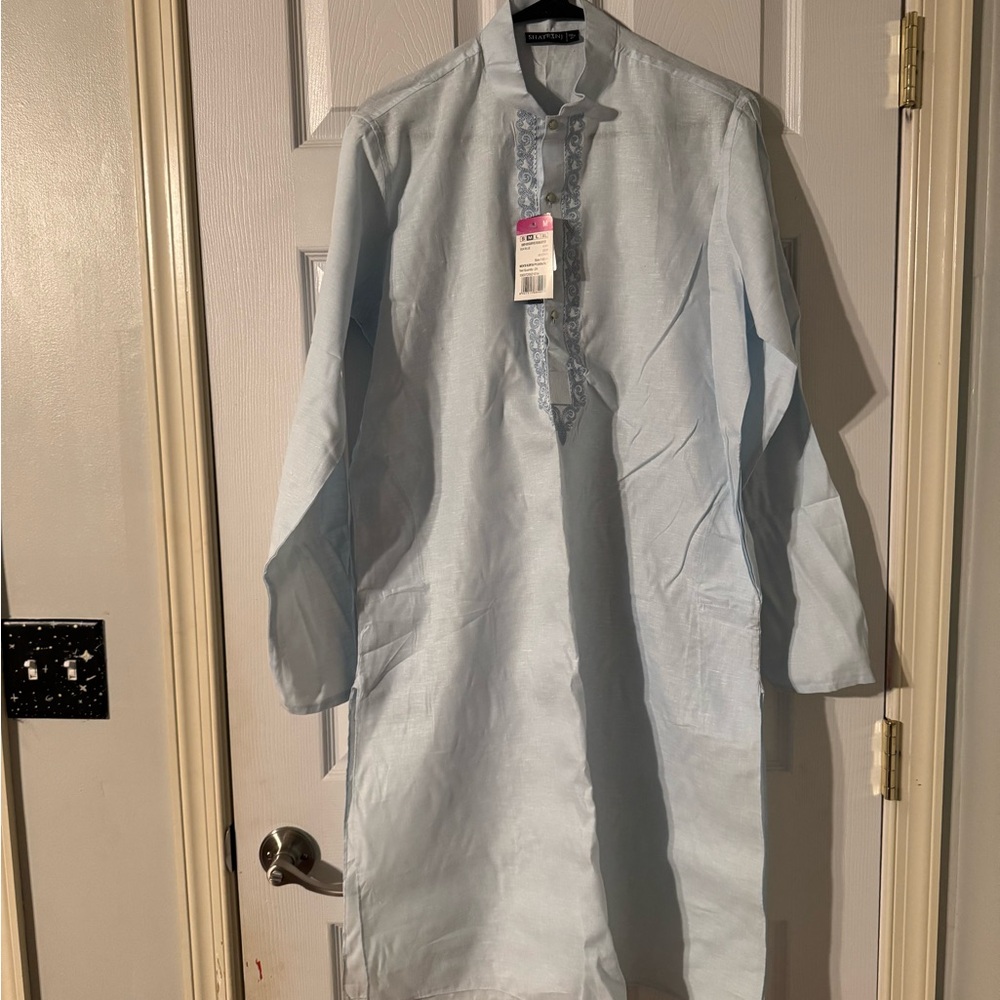 Shatranj Light Blue Embroidered Kurta